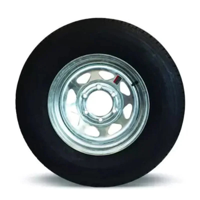 ST225/75D15 MOUNTED ON GALVANIZE SPOKE 15X6 5X4.5 LOAD RATING: D 8PLY RATED 2540 LBS
