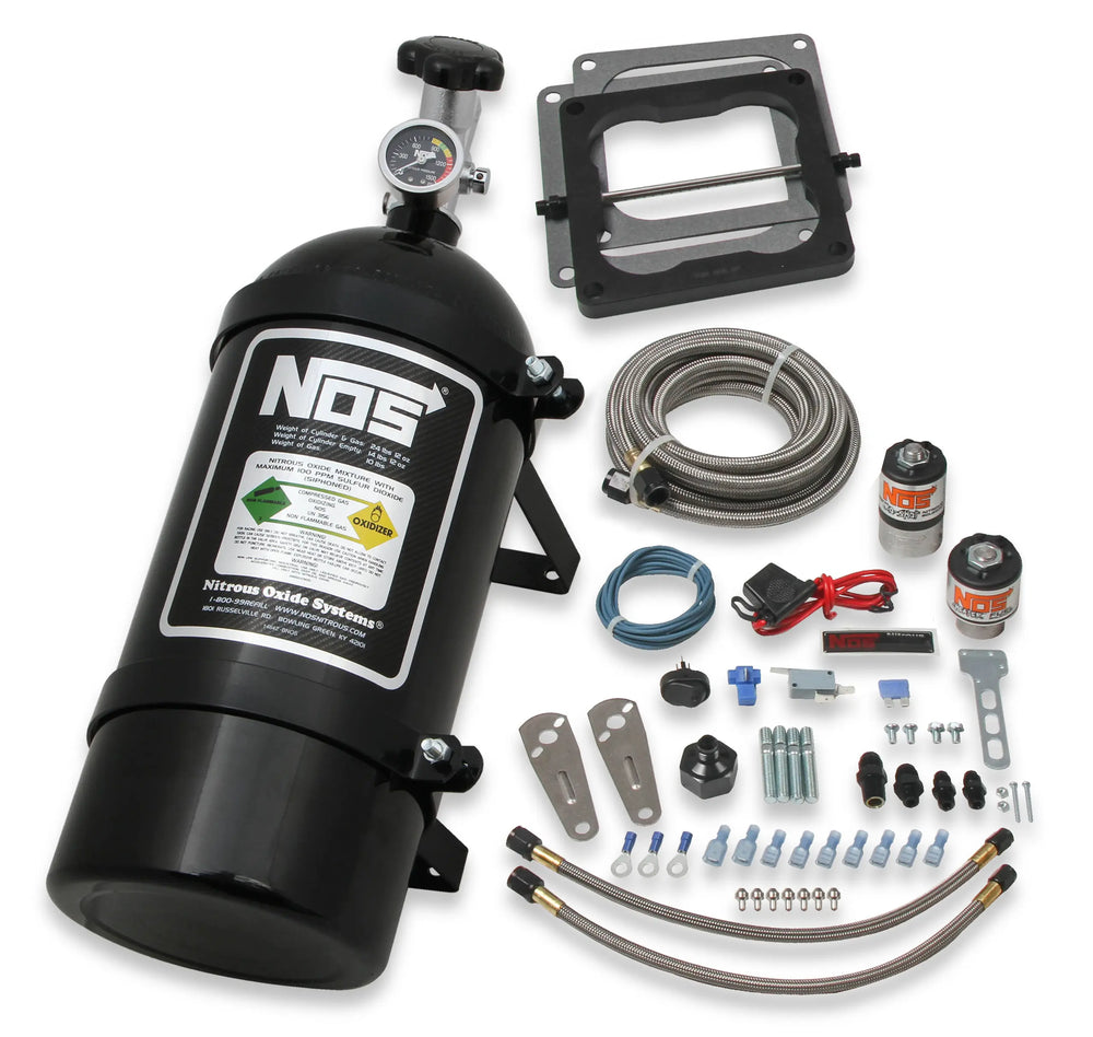 Big Shot Wet Nitrous System For 4500 4-Barrel Carburetor Fits Holley 4500 Dominator 190-300 HP Includes Black 10 Lb Bottle NOS