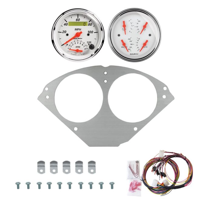 AutoMeter Arctic White 55-56 Chevy Car Direct-Fit Billet Panel/Gauge Kit - 3-3/8in. (x2)