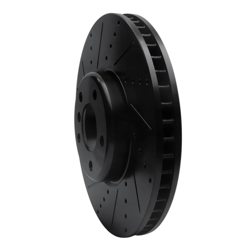 R1 10-18 BMW 535I GT Right Front Drilled & Slotted Black Brake Rotor