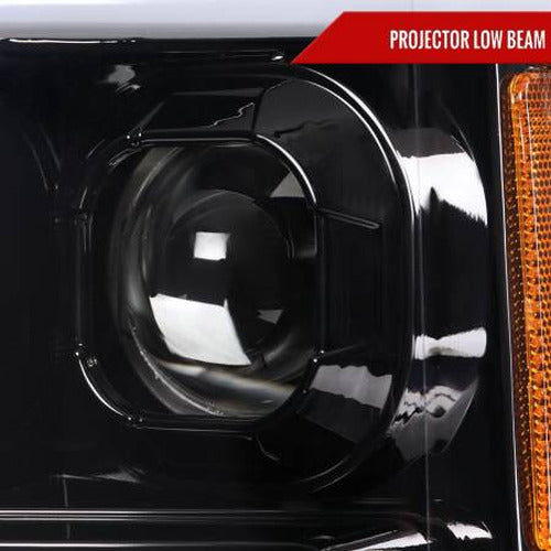 PROJECTOR HEAD LIGHTS WITH LED BAR - GLOSSY BLACK HOUSING
