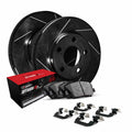 R1 Concepts Black Slotted Rotors with 5000 Oep Brake Pads Hdw