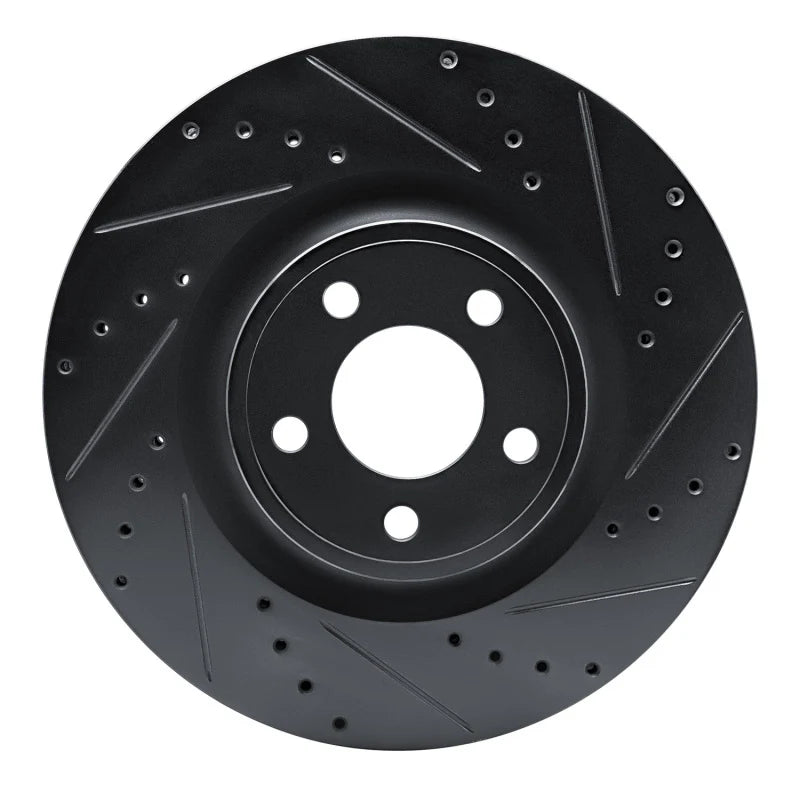 R1 15-25 Ford Mustang Front Right Drilled & Slotted Black Brake Rotor