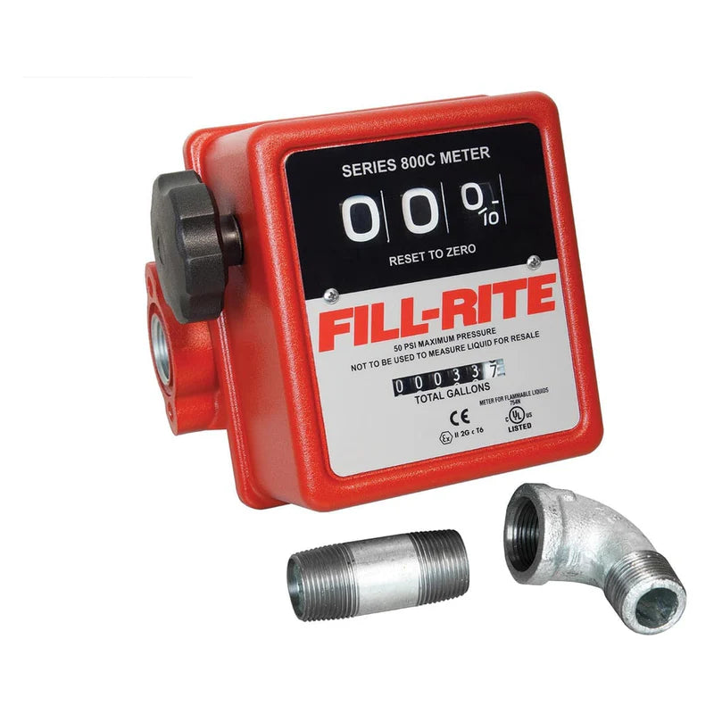 520 GPM 3DIGIT MECHANICAL FUEL TRANSFER METER & FITTINGS L/R FLOW 3/4IN NPT
