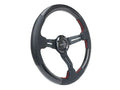NRG Carbon Fiber Steering Wheel (350mm /1.5in. Deep) Leather Trim w/Red Stitch & Slit Cutout Spokes