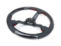 NRG Carbon Fiber Steering Wheel (350mm /1.5in. Deep) Leather Trim w/Red Stitch & Slit Cutout Spokes