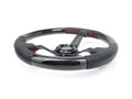 NRG Carbon Fiber Steering Wheel (350mm /1.5in. Deep) Leather Trim w/Red Stitch & Slit Cutout Spokes
