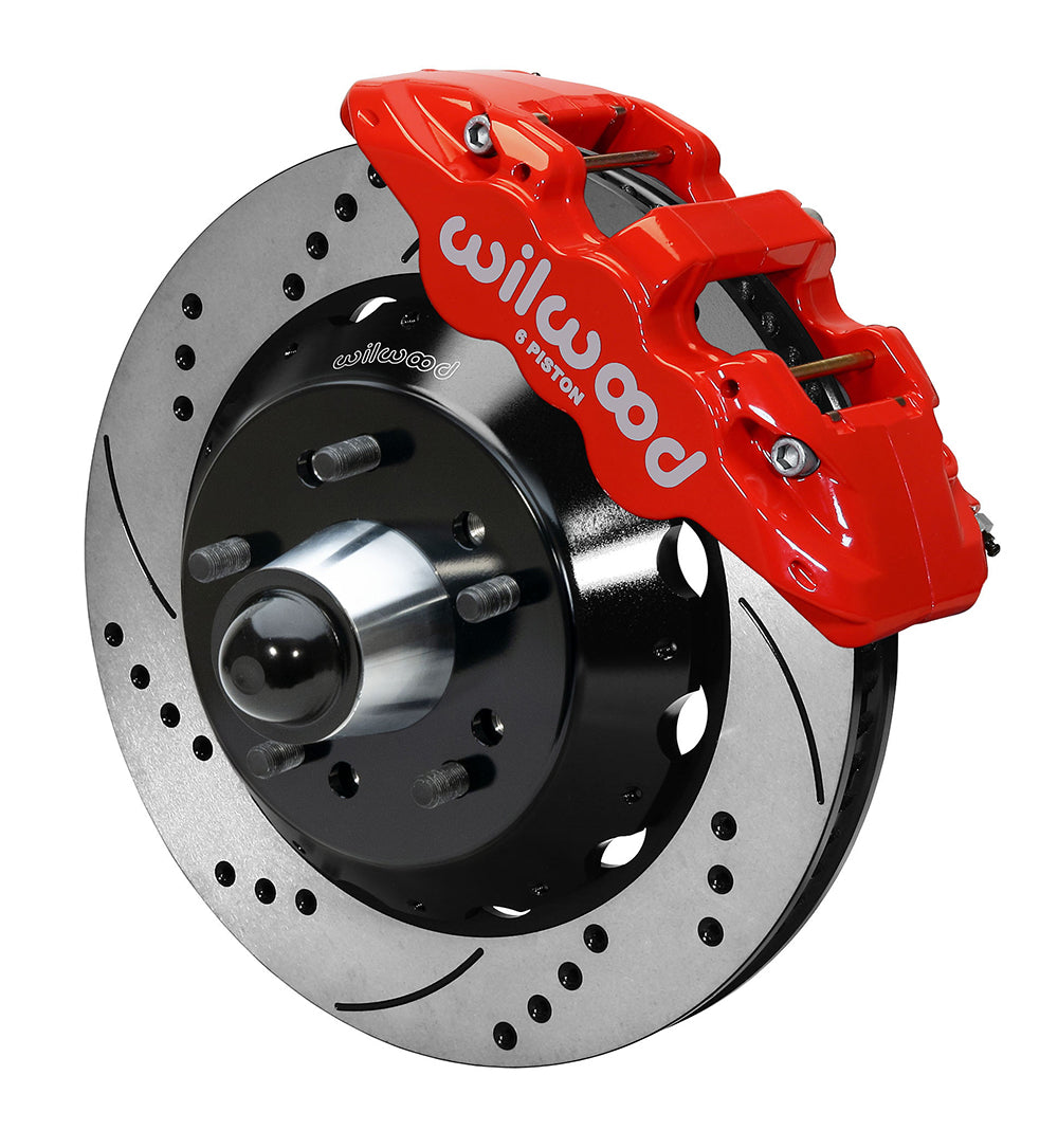 Wilwood AERO6 Front Hub Kit 14.00 Drilled-Red Chevy C-10 60-87 CPP Drop Spindle