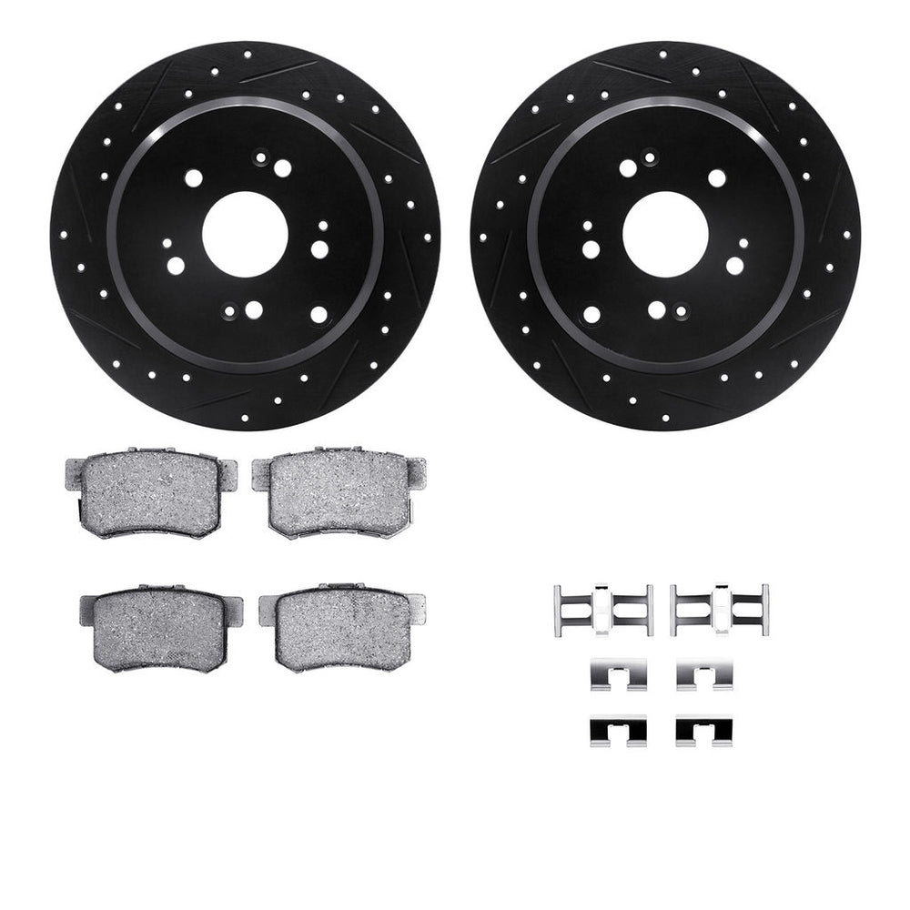 R1 05-18 Acura RDX Rear Drilled & Slotted Black Brake Rotor Set w/Optimum OE Pads and Hardware