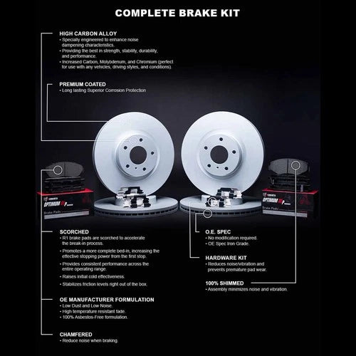 R1 Concepts Brake Rotors - Carbon Coated w/ Optimum Oe Pads Hdw Fits Lexus GS300