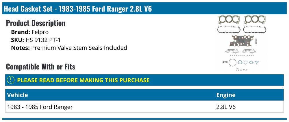 Head Set Ford-Trk:171(2.8L)V6 Cyl.AerostarBronco IIRanger(83-86)