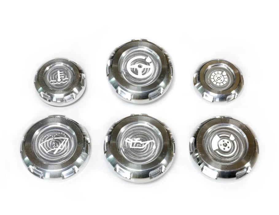 Billetworkz Silver (Raw) Engine Bay Caps Set - Zero Series - Fluid Engraving - Fits 2008-14 WRX/STI