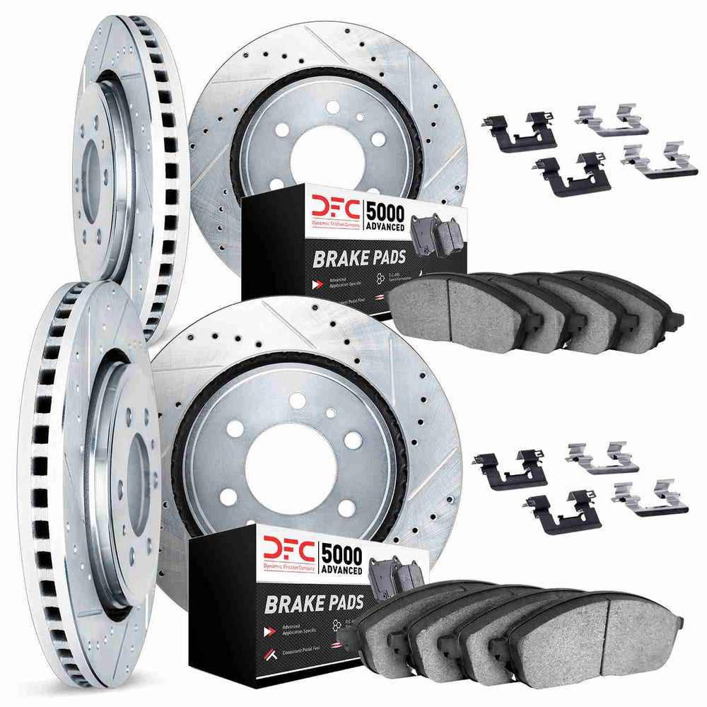 DFC 07-17 Buick Enclave Front & Rear Drill/Slot Silver Rotors 5000 Adv Brake Pads w/Hardware