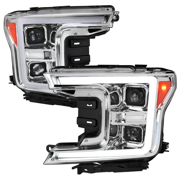 LED PROJECTOR HEADLIGHTS WITH SEQUENTIAL TURN SIGNAL - CLEAR LENS WITH CHROME HOUSING