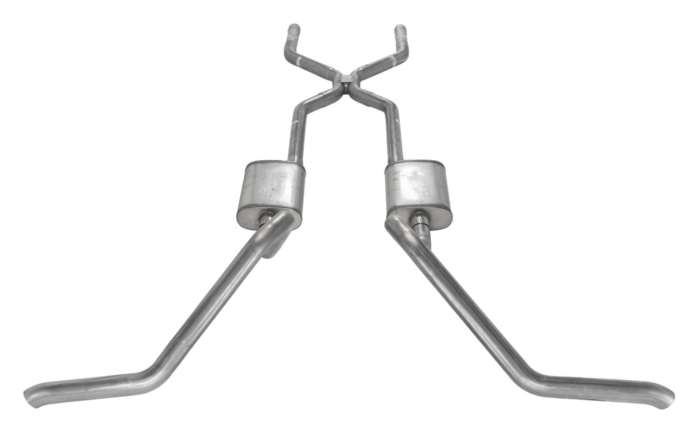 ~(69 lbs. 62X17X13)~ Crossmember Back w/H-Pipe Exhaust System 65-70 B-Body Split Side Dual Exit 2.5 in Intermediate And Tail Pipe Violator Mufflers/Hardware Incl Tip Not Incl Pypes Exhaust