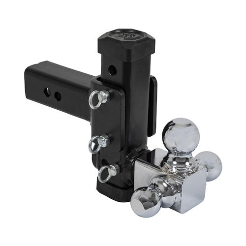 ADJUSTABLE TRIBALL HITCH WITH ROTATING TOWING BALLS FOR 21/2 INCH HITCH RECEIVERS