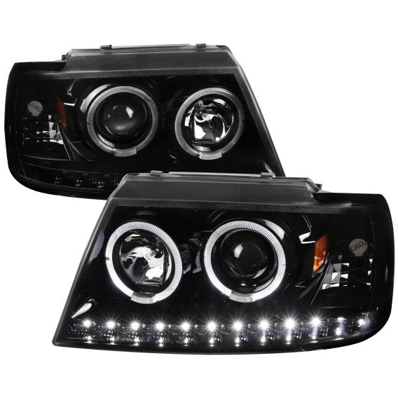 PROJECTOR HEADLIGHTS FULL GLOSSY BLACKHOUSING SMOKE LENS