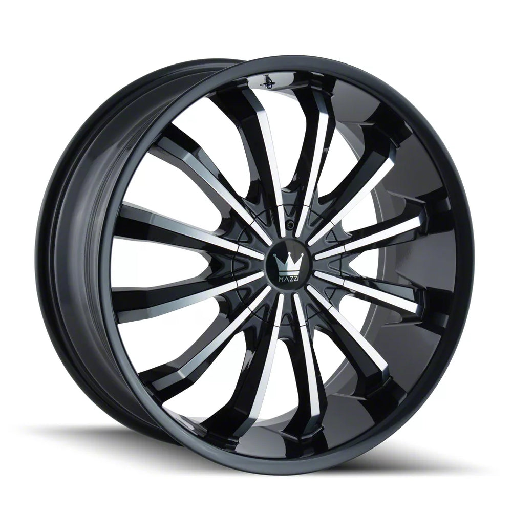 ~(49 lbs. 24X24X12)~ MAZZI FUSION GLOSS BLACK/MACHINED FACE 22X9.5 5-115/5-120 18MM 74.1MM