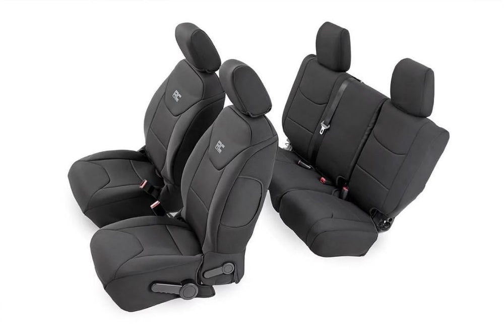 ~(14.3 lbs. 27X21X10)~ Jeep Neoprene Seat Cover Front and Rear Combo Black [13-18 Wrangler JK Unlimited]