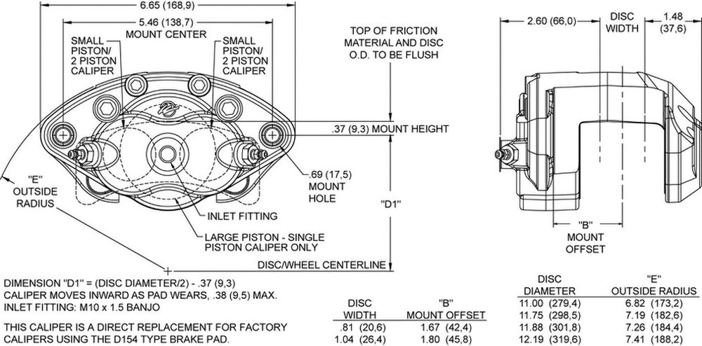 Wilwood Caliper-D154-Polished 1.12/1.12in Pistons 0.81in Disc