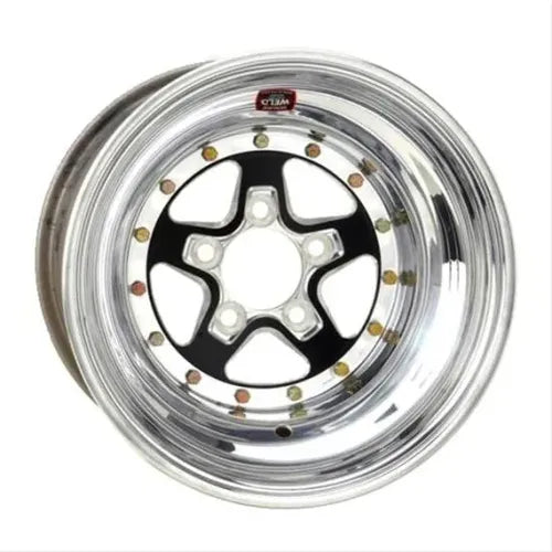 Weld Alumastar 2.0 15X14 / 5x4.75 BP / 5in. BS Black Polished Wheel - Black Double Beadlock MT