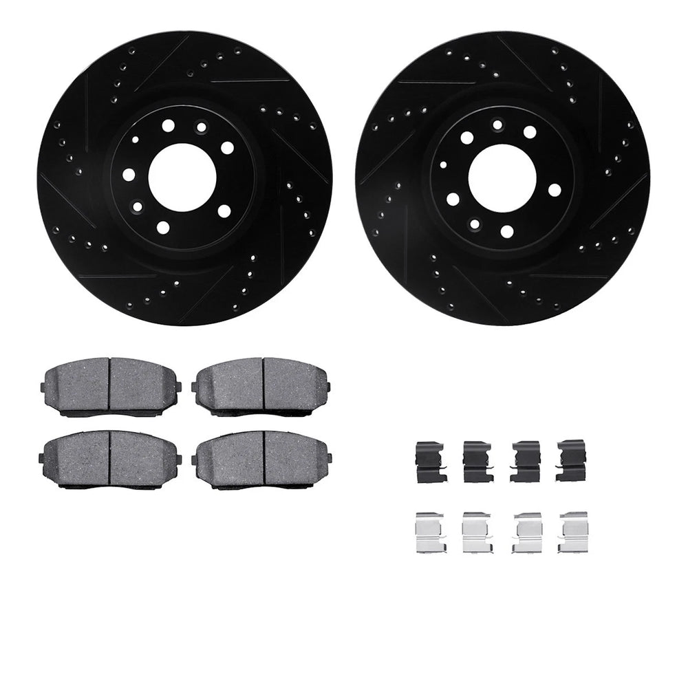 R1 Concepts Black Drilled Slotted Rotors with 5000 Oep Brake Pads Hdw Fits Mazda CX-9