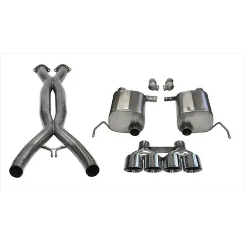 2.75 Inch Valve-Back Sport Exhaust w X-Pipe Dual Rear Exit Quad 4.5 Inch Polished Tips 14-Present Ch