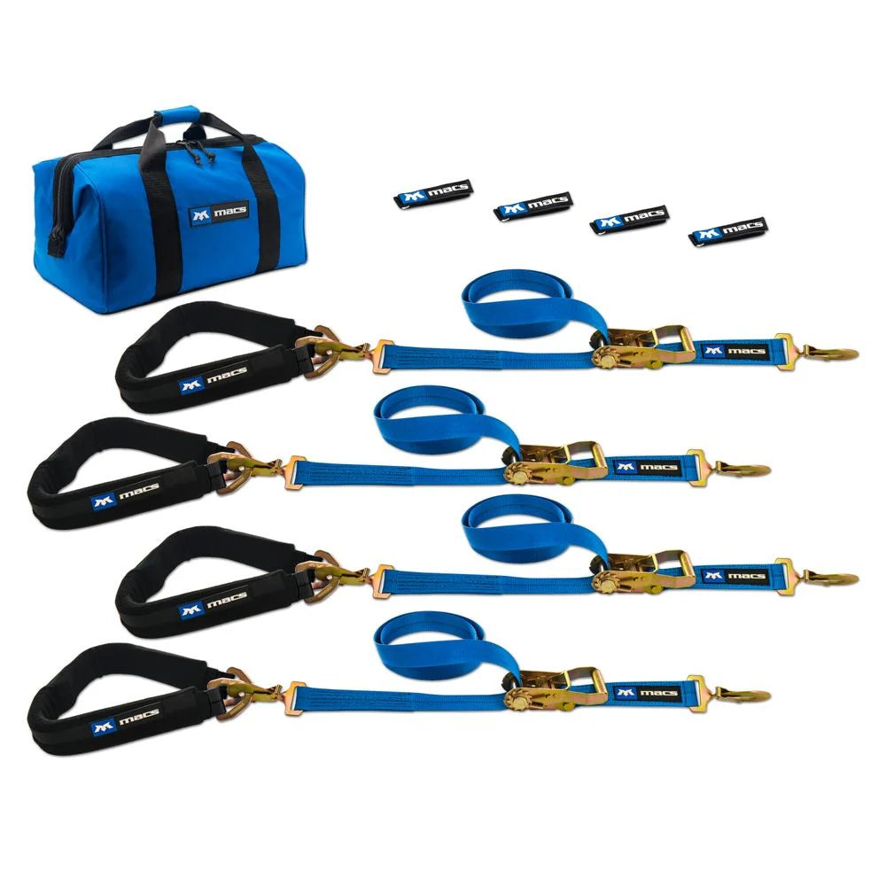PRO PACK BLUE 2in X 8ft SEWN FIXED END RATCHET STRAPS AND (AXLE STRAP BLACK 2in X 40in )