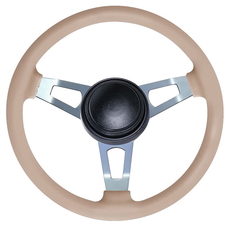 STEERING WHEEL TUFF WHEEL NEW LEATHER DESIGN LIGHT TAN ALUM SPOKE SATIN