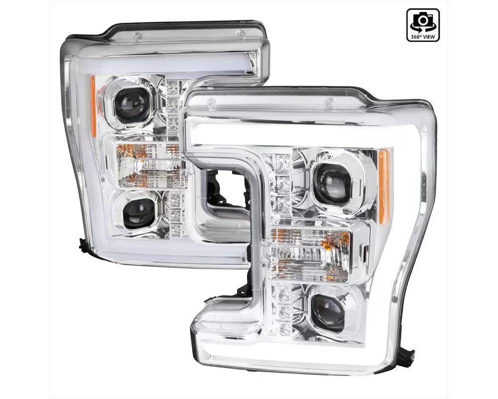 PROJECTOR HEAD LIGHTS WITH LED BAR - CHROME HOUSING AND CLEAR LENS