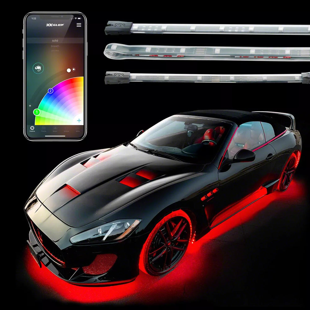 XK Glow New Style 8x24In Tubes XKchrome Car Standard Kit w/ Dual-Mode Dash Mount Controller