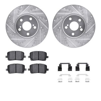 R1 03-08 Pontiac Vibe Front Drilled & Slotted Silver Brake Rotor Set w/Optimum OE Pads and Hardware