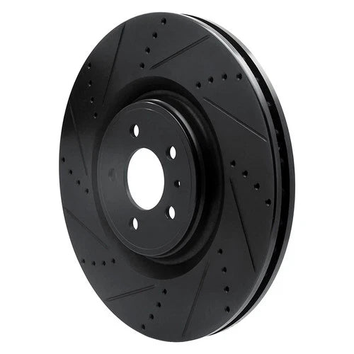 R1 13-14 Ford Mustang Front Left Drilled & Slotted Black Brake Rotor