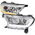 PROJECTOR HEADLIGHTS WITH SEQUNETIAL TURN SIGNAL LED BAR CHROME HOUSING AND CLEAR LENS