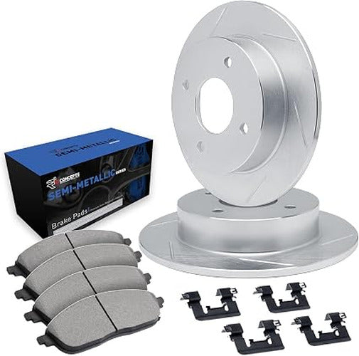 R1 Concepts Brake Rotors - Slotted - Silver w/ Semi-Met Pads Hdw Fits Volkswagen Jetta