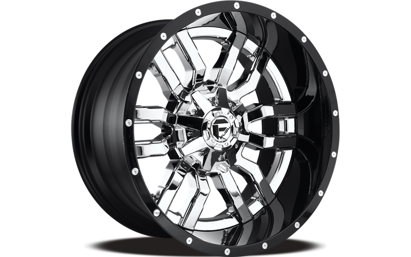 ~(54 lbs. 23X23X15)~ SLEDGE 20x12 8x165.10 CHROME PLATED GLOSS BLACK LIP (-43 mm)
