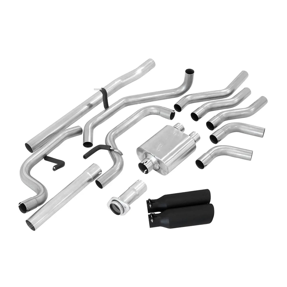 0914 FORD F150 CATBACK EXHAUST SYSTEM POLISHED TUBE W/BLACK TIPS