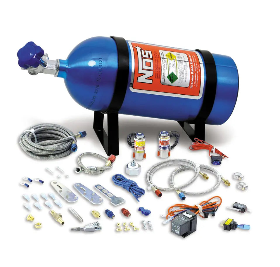 Single Fogger Wet Nitrous System Multi-Fit For 4 & 6 Cylinder Multi-Point EFI Engines Includes 10 Lb Blue Bottle. 35-75 HpNOS