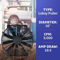 FLEXWAVE ELECTRIC FAN 16IN SINGLE LOBOY PULLER W/O CONTROLS