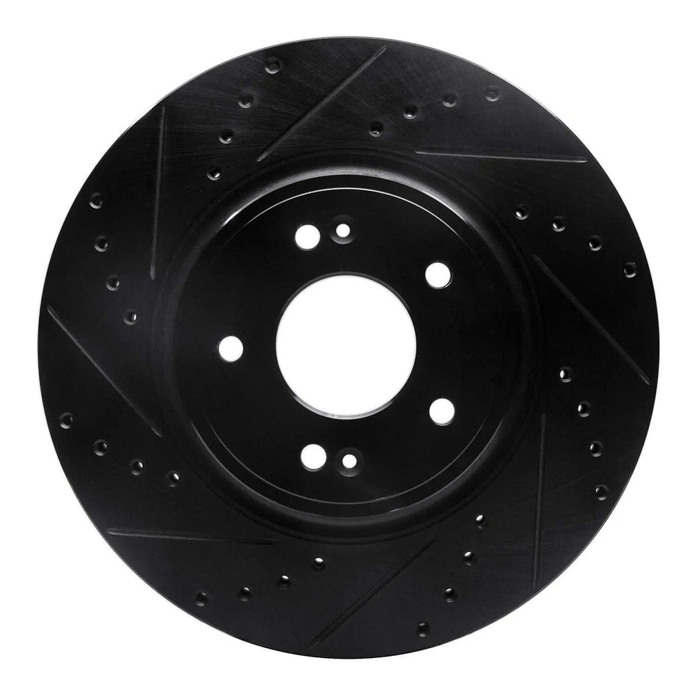 R1 18-23 Genesis G70 Front Left Drilled & Slotted Black Brake Rotor