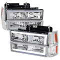 GMC CK 8 PIECE LED BAR HEADLIGHTS WITH BUMPER LIGHTS AND CORNER LIGHTS CHROME HOUSING AND CLEAR LENS - USES STOCK BULBS