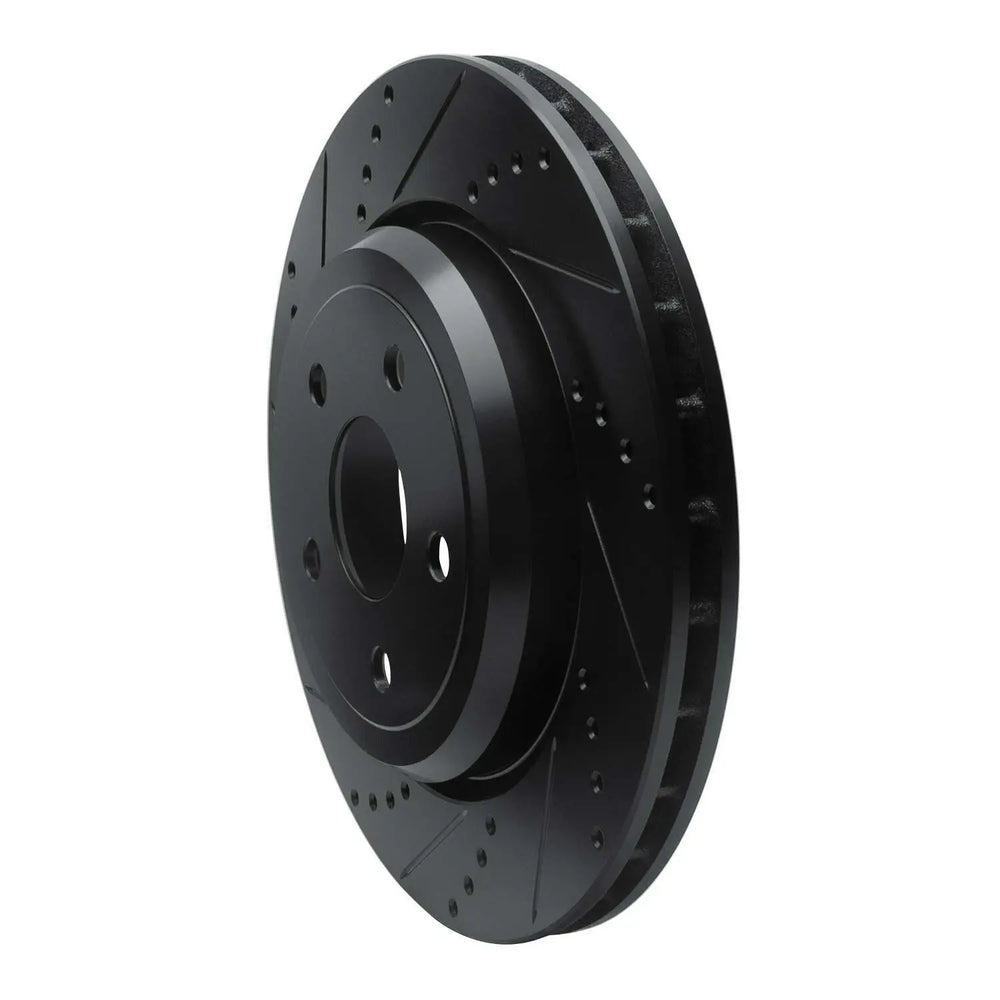 R1 2012-2025 Dodge Durango Rear Left Drilled & Slotted Black Brake Rotor