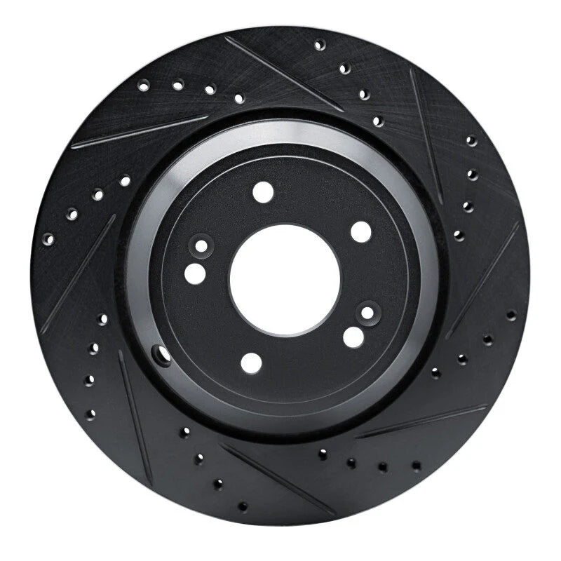 R1 18-23 Genesis G70 Rear Right Drilled & Slotted Black Brake Rotor