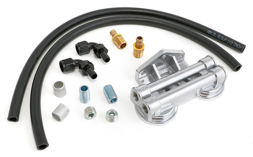 CAST ALUMINUM OIL FILTER INTEGRATION KIT FOR LS SWAP OIL PANS; DUAL FILTER195964 PONTIAC ENGINES