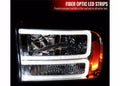 F350 1 PIECE HEADLIGHTS WITH LED BAR CHROME HOUSING AND CLEAR LENS AMBER REFLECTOR - USES STOCK BULBS