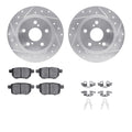 R1 08-18 Pontiac Vibe Rear Drilled & Slotted Silver Brake Rotor Set w/Optimum OE Pads and Hardware