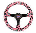 NRG Reinforced Steering Wheel (350mm/3in. Deep) SAVAGE Orange Leopard w/ Matte Blk Spokes