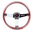 Reinforced Steering Wheel - Matsuri 350mm 2 Deep Dish Clear Acrylic Steering Wheel in Red and Chrome spoke finish with slits.