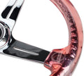 Reinforced Steering Wheel - Matsuri 350mm 2 Deep Dish Clear Acrylic Steering Wheel in Red and Chrome spoke finish with slits.