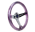 Reinforced Steering Wheel - Matsuri 350mm 2 Deep Dish Clear Acrylic Steering Wheel in Red and Chrome spoke finish with slits.